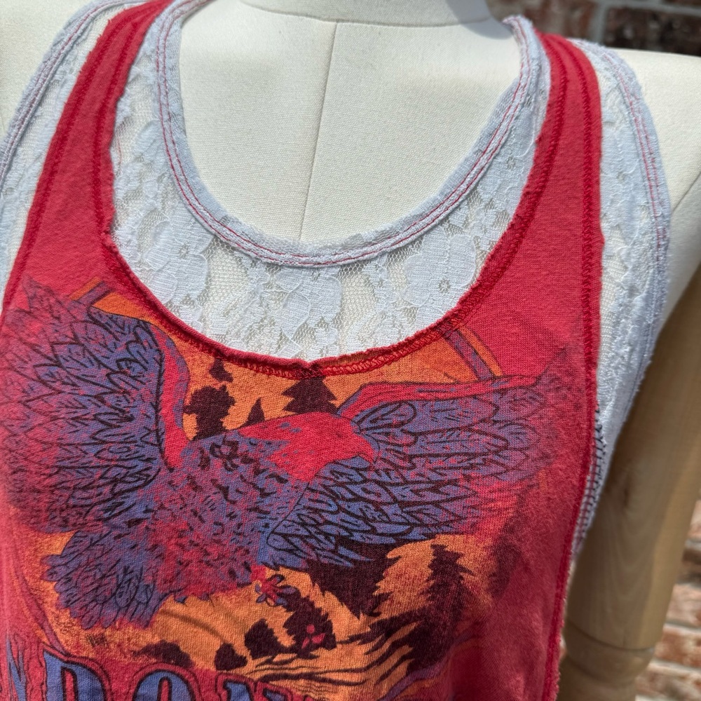 Free People We the Free Indonesia layered red top w/lace & stripes / XS / EUC - Picture 4 of 17